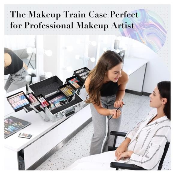 Makeup Case Cosmetic Organizer Case Extra Large 12Inch 6Trays Portable Organizer - Picture 2 of 7